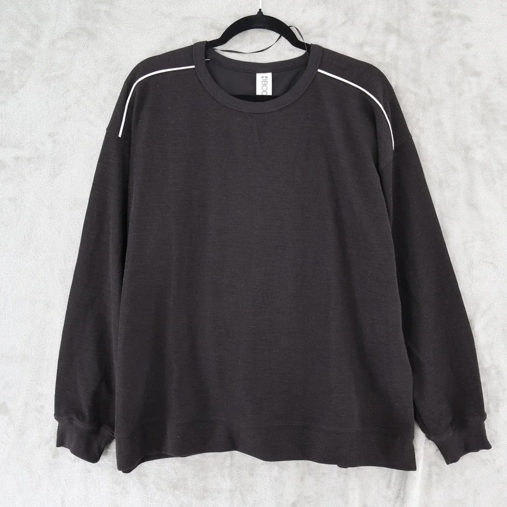 Cotton On Body Ribbed Long Sleeve Beach Top Women Medium Black Piping Resort NWT